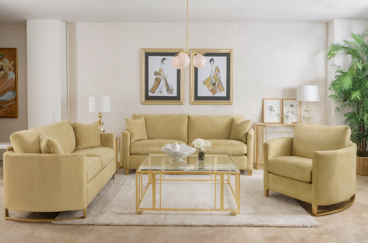 Corliss 3pc Velvet Upholstered Sofa Set