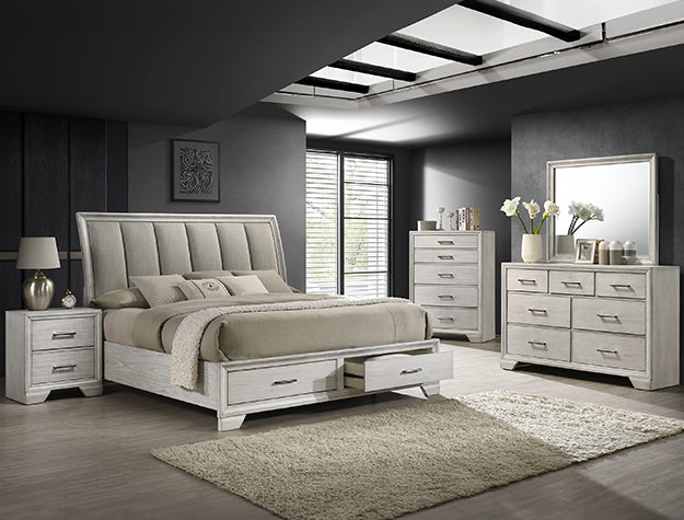 Jaymes Bedroom Set in White Mist Finish