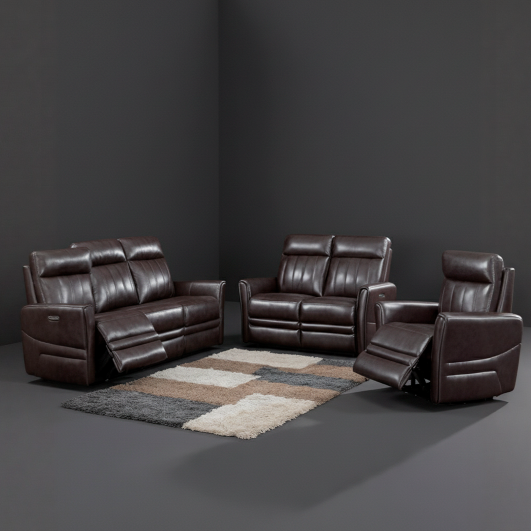Dual power reclining sofa and loveseat in leather