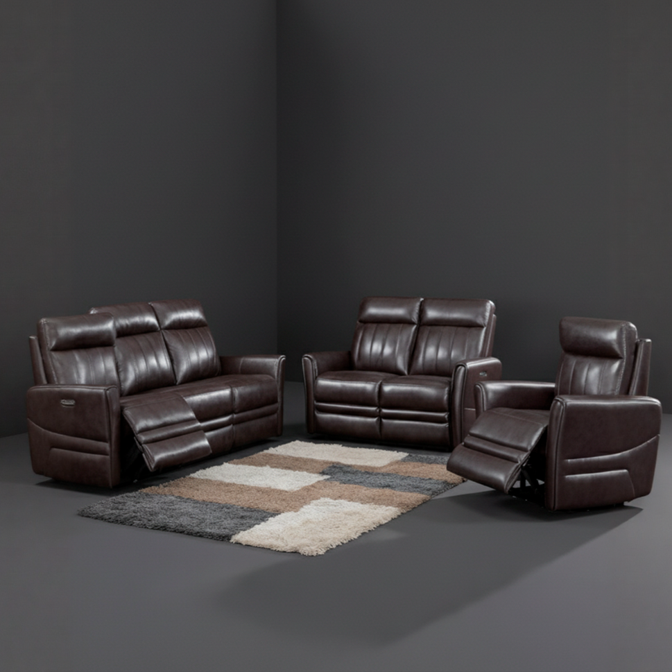 Dual power reclining sofa and loveseat in leather